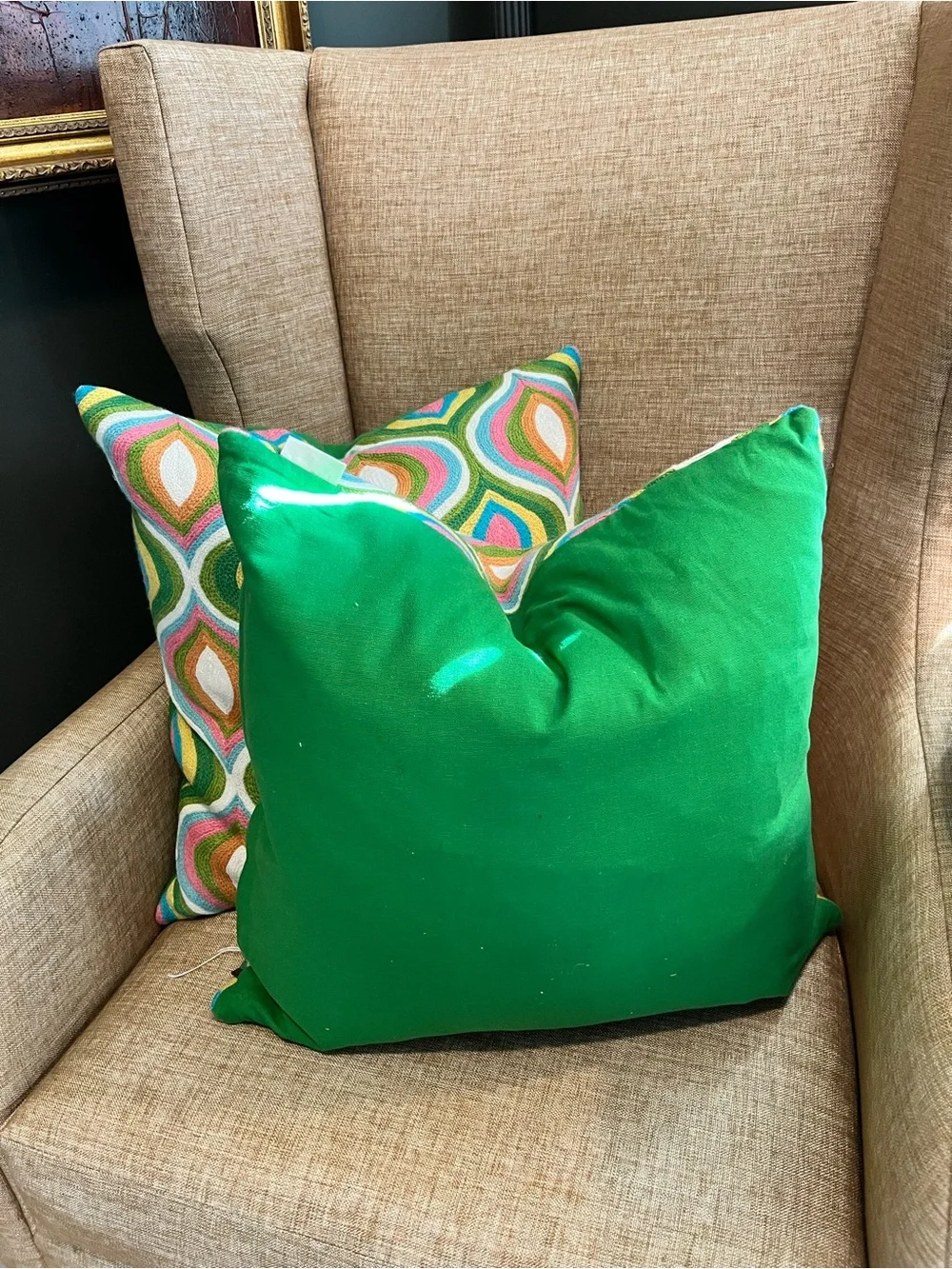 YaYa & Co Green Multi-Color Geometric Throw Pillow Pair set of 2